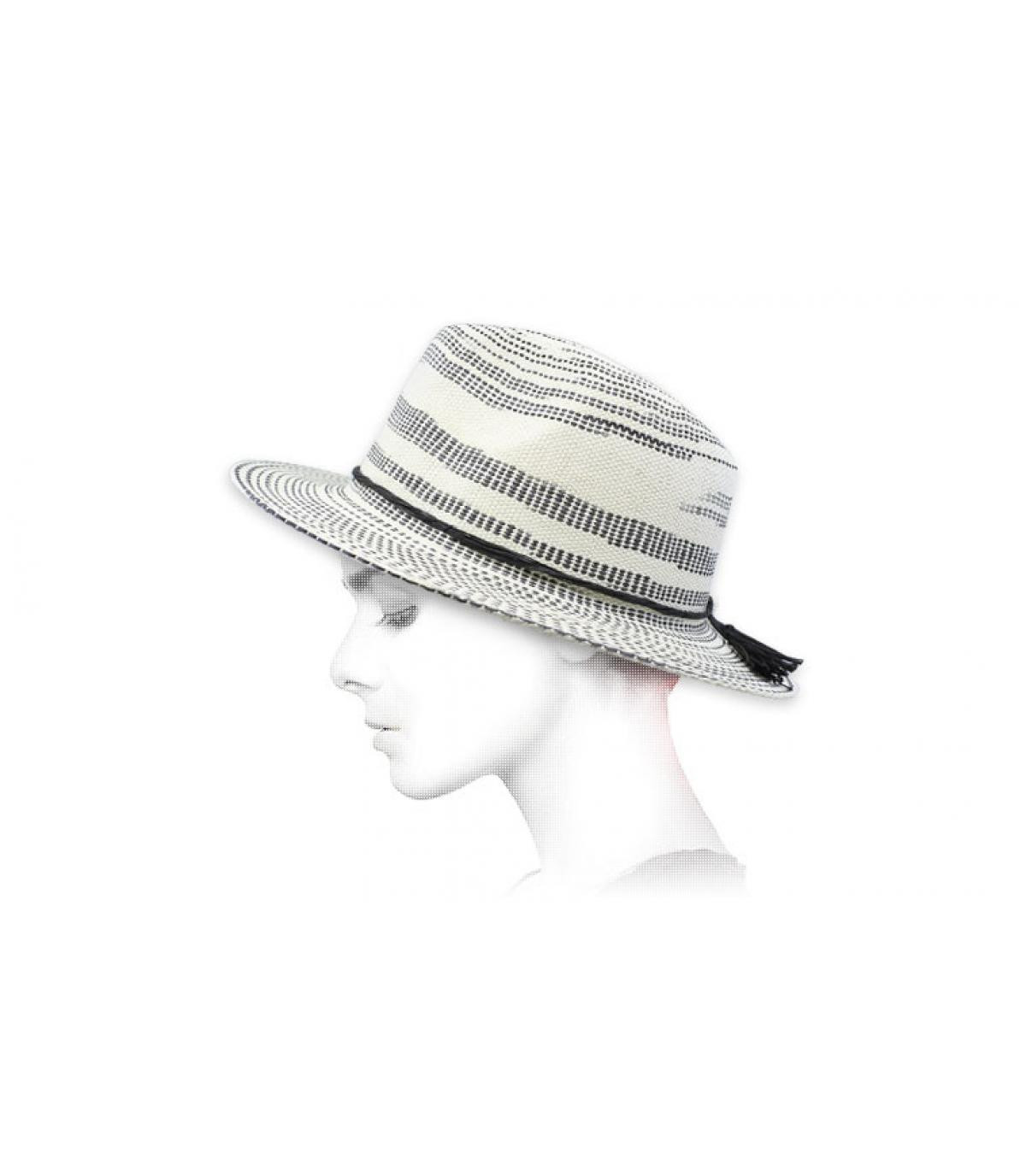 straw hat stripes Fedora Irregular Stripe optic black ivory